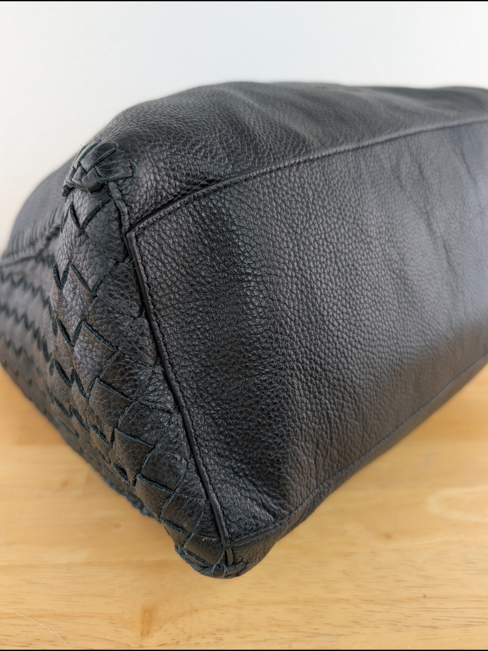 Cole Haan Dillan Black Pebbled Leather Hobo Shoulder Bag Basket-weave Detail - Picture 6 of 15
